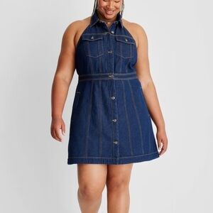 NWOT Denim Halter Neck Dress
